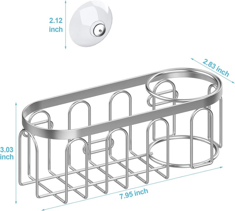 Yazoni 2-in-1 Sponge Holder for Kitchen Sink, Suction Cup Kitchen Caddy, No Drill Rustproof Sink Organizer for Place Dishwashing Brush Soap and Sponge (Silver) - Image 2